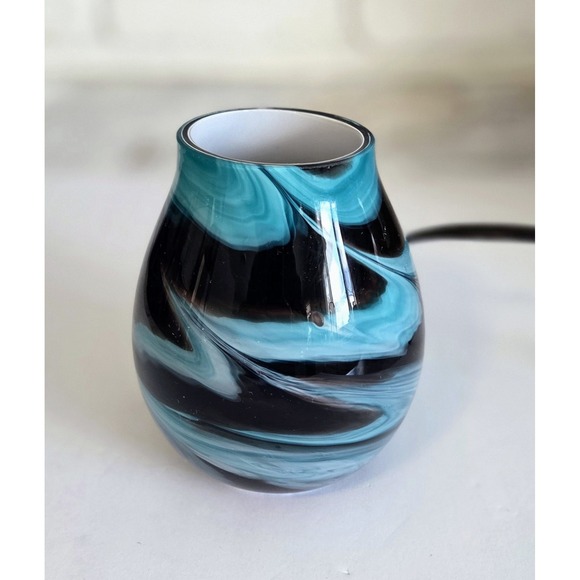 Intertek Electric Accent Lamp Swirl Glass Aqua Teal Turquoise Brown Swirl 6" - Picture 2 of 8